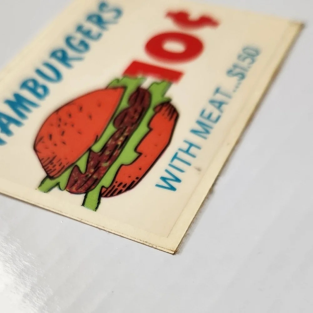 🍔 Vintage 1967 Topps NUTTY INITIALS Sticker “Hamburgers 10¢” Gag Card 🍟